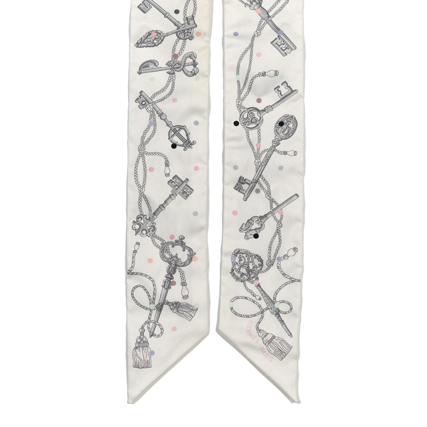 Hermes Silk Les Cles A Pois Twilly White Gris Acier 2 of 4