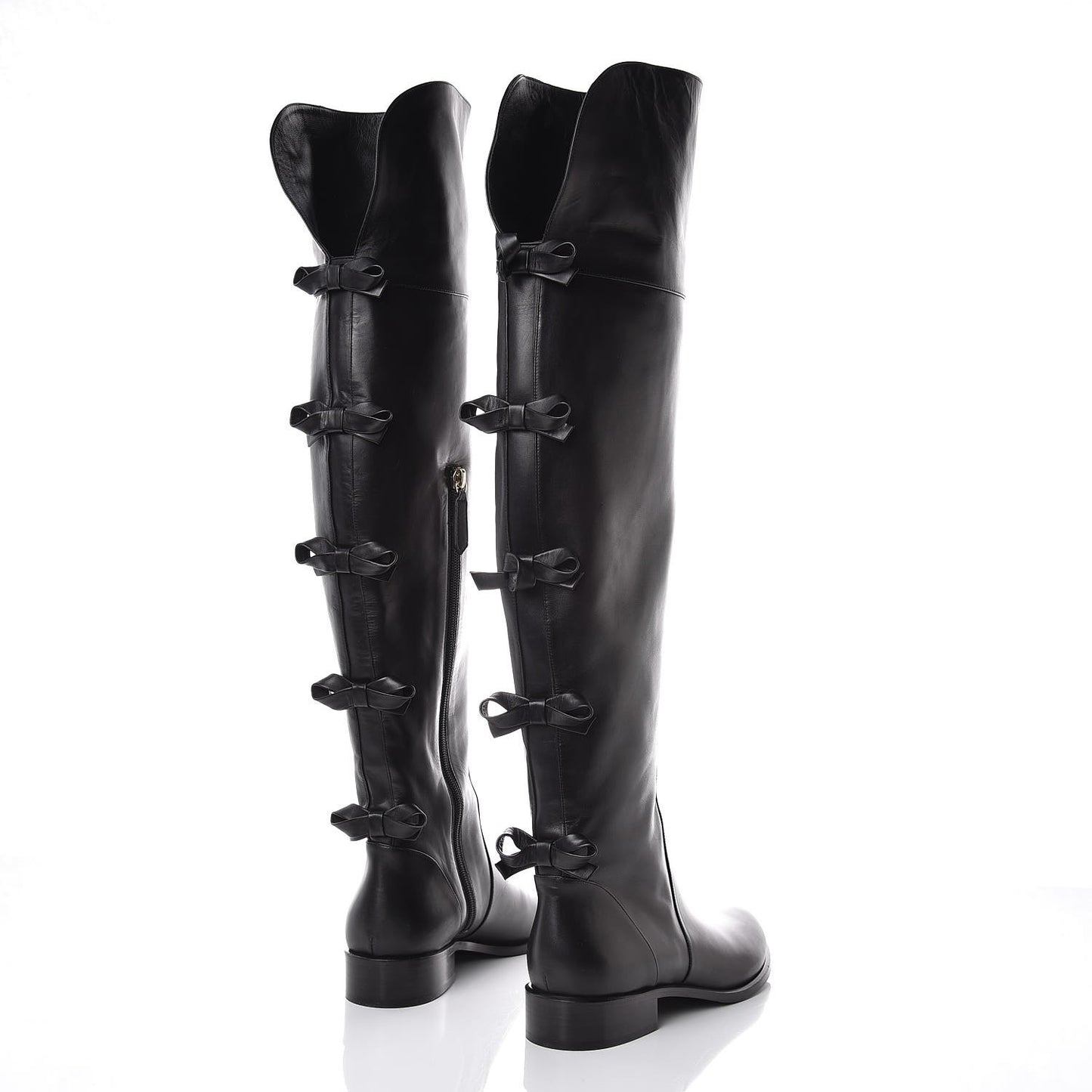 Calfskin Multi Bow Over the Knee Boots 38.5 Black