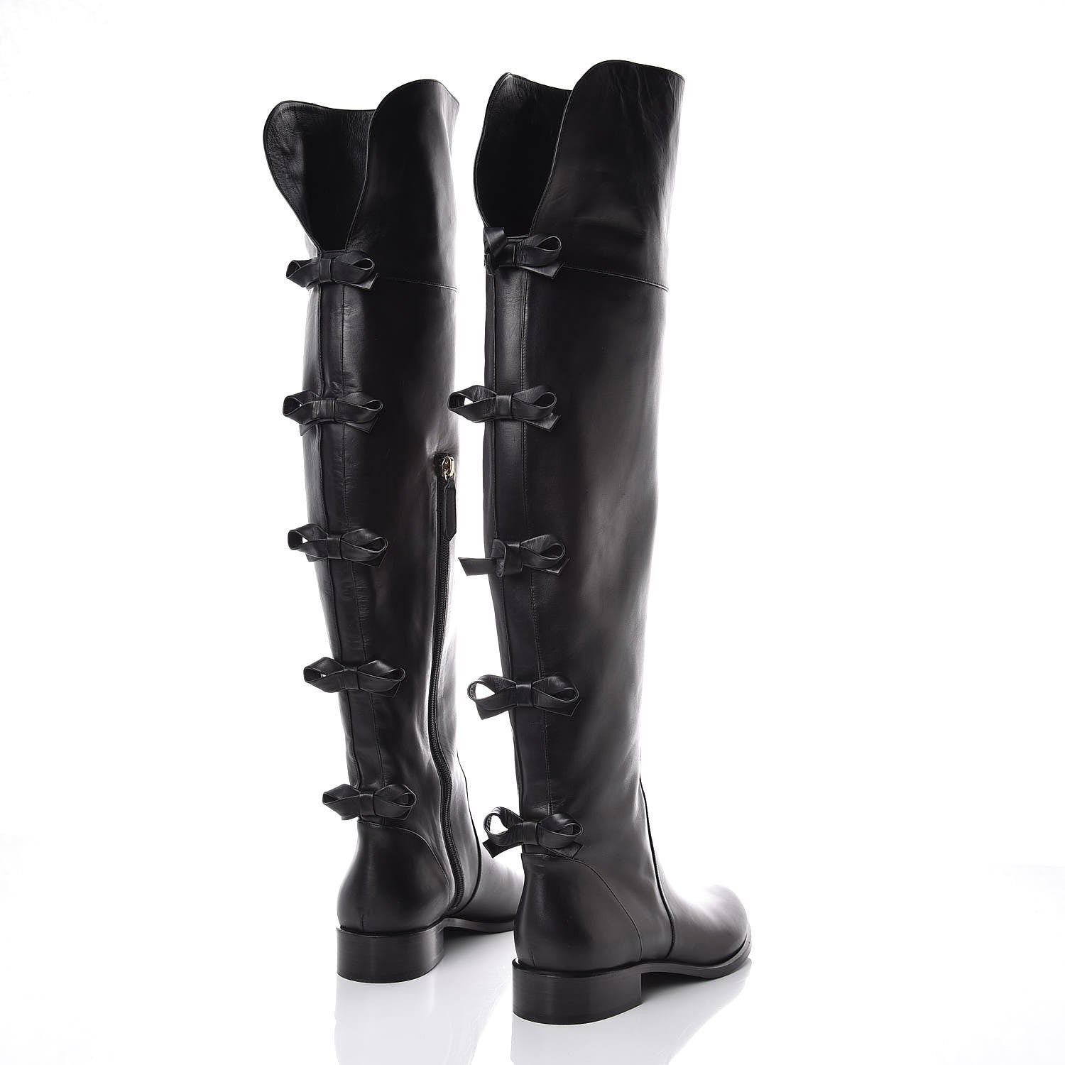 Valentino Garavani Calfskin Multi Bow Over the Knee Boots 38.5 Black 4 of 8