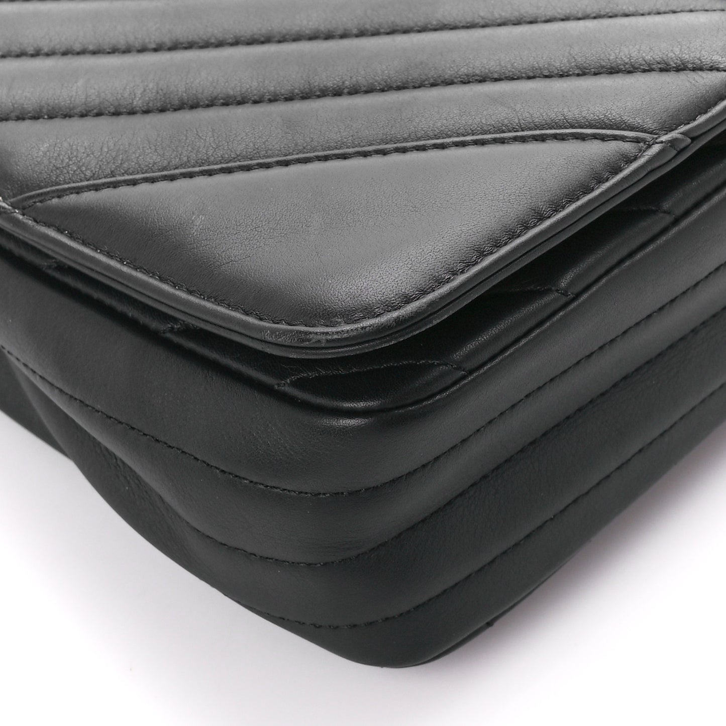 Calfskin Chevron Quilted Medium Statement Flap Black