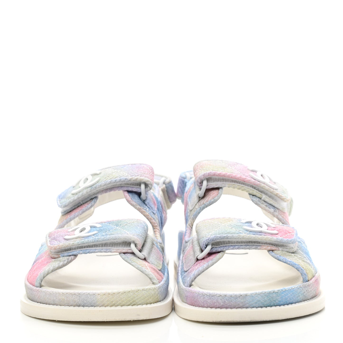 Printed Fabric Quilted Dad Sandals 35.5 Green Pink Blue