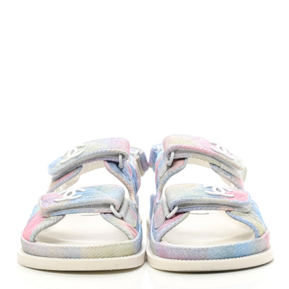 Chanel Printed Fabric Quilted Dad Sandals 35.5 Green Pink Blue 2 of 9