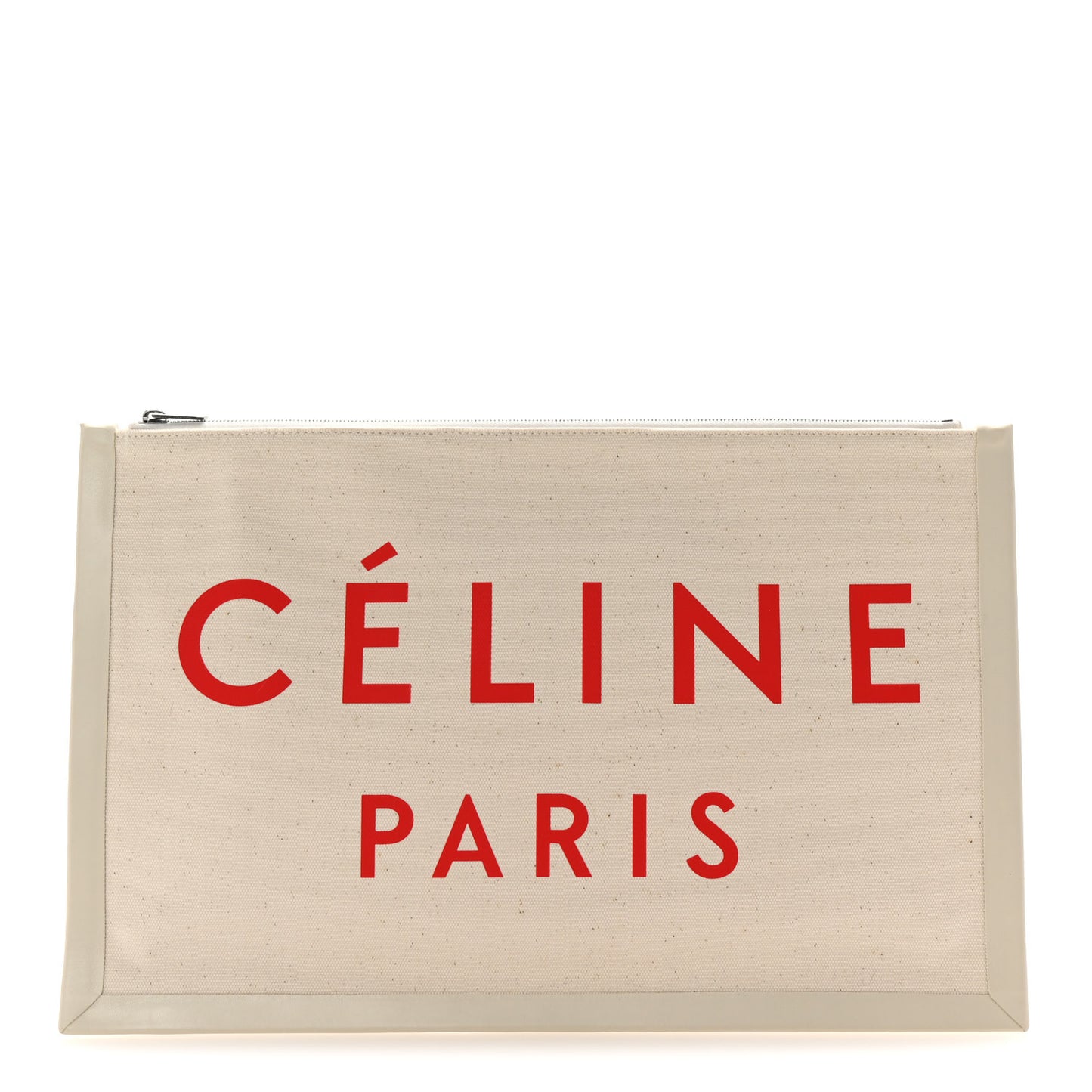Cotton Canvas Calfskin Made In Large Pouch Red