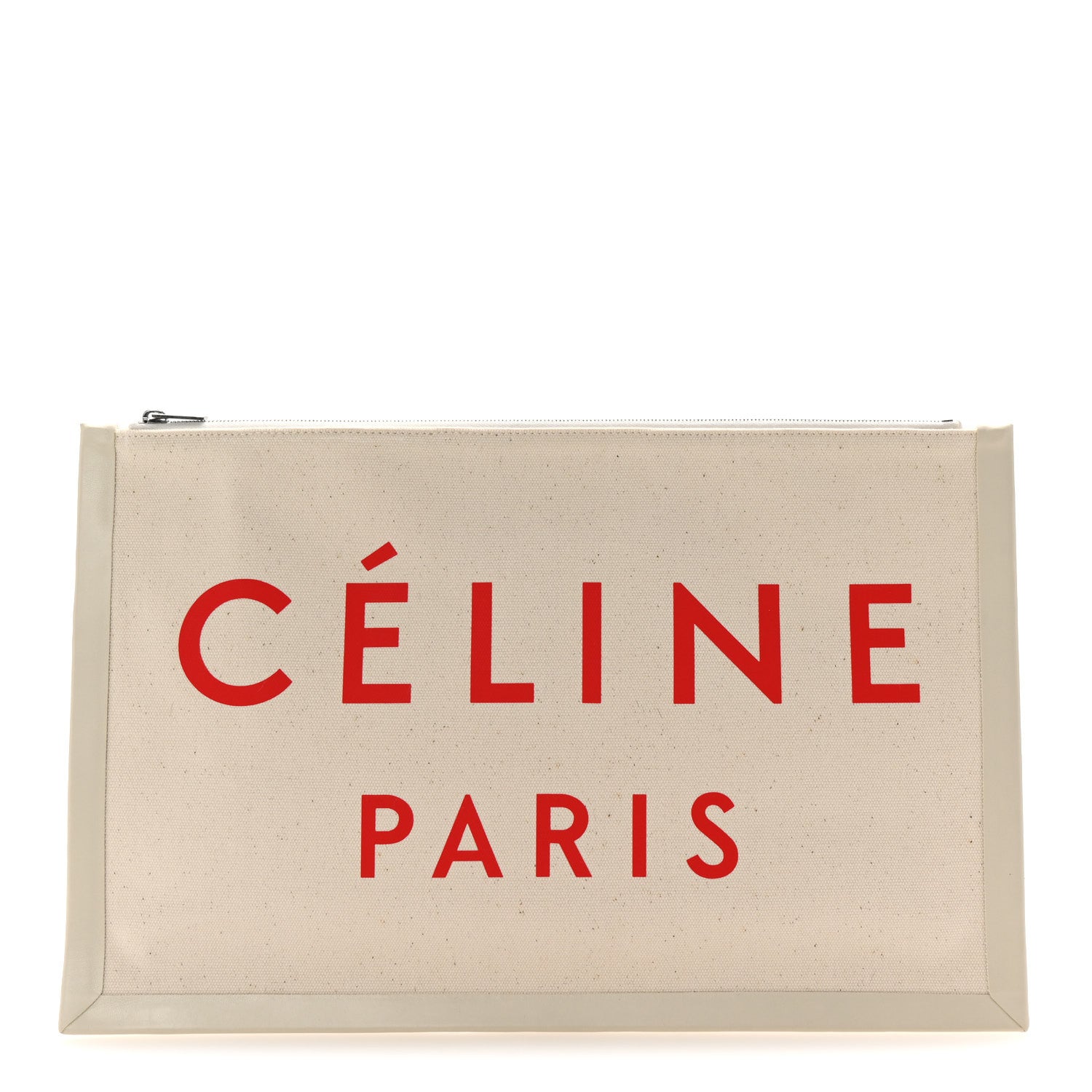 Celine Cotton Canvas Calfskin Made In Large Pouch Red 1 of 8