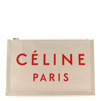Celine Cotton Canvas Calfskin Made In Large Pouch Red 1 of 8