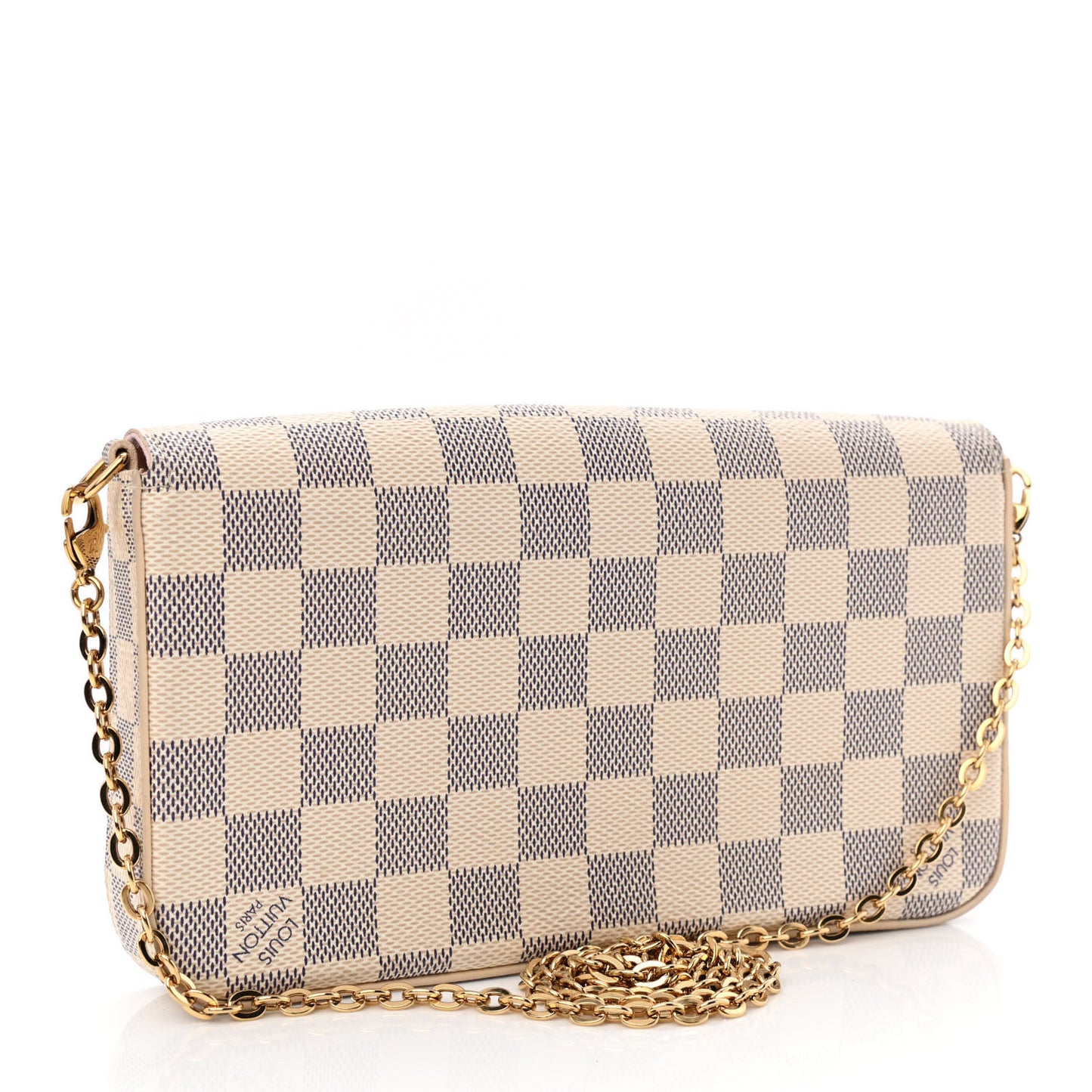 Damier Azur Pochette Felicie Chain Wallet Rose Ballerine