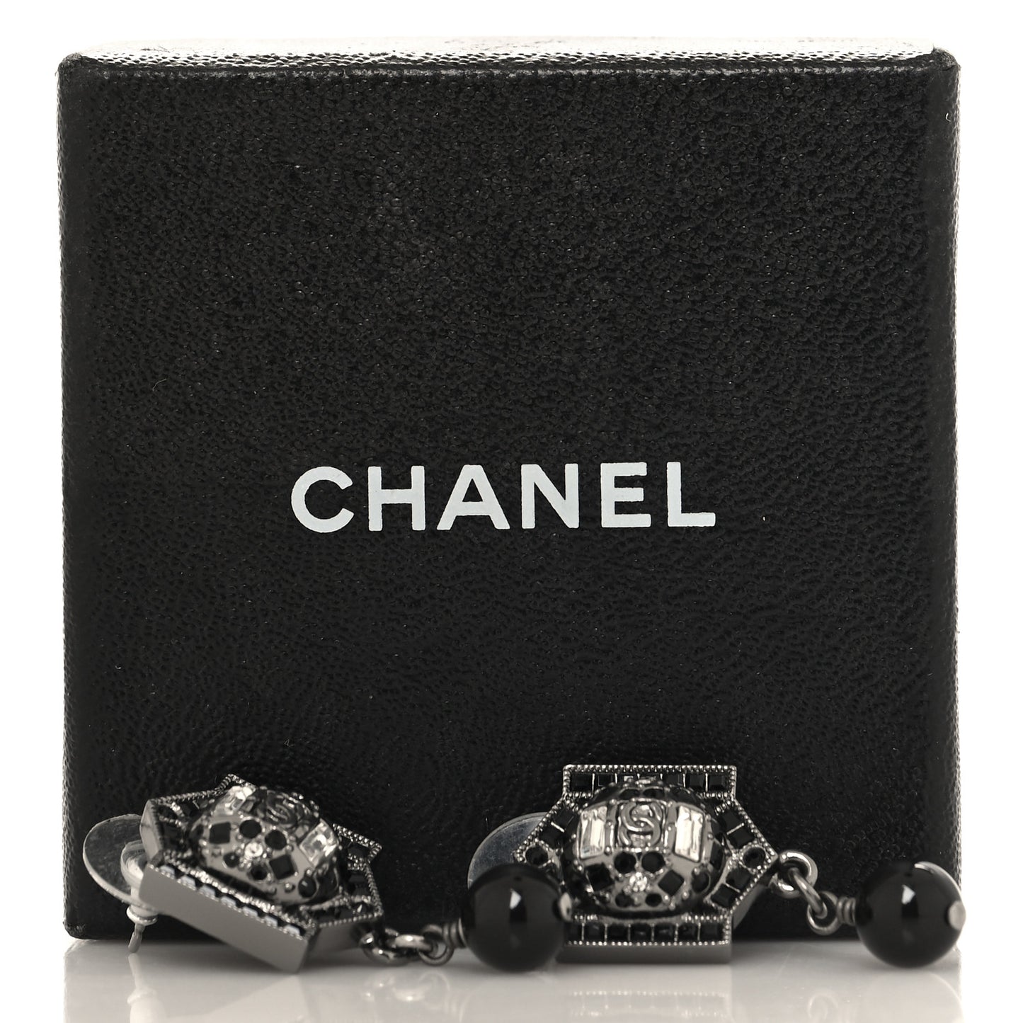 Crystal Bead CC Drop Earrings Black
