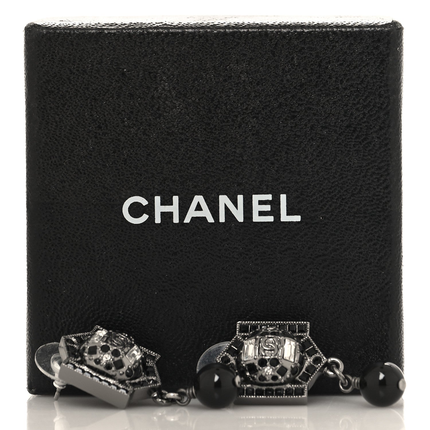 Chanel Crystal Bead CC Drop Earrings Black 5 of 5