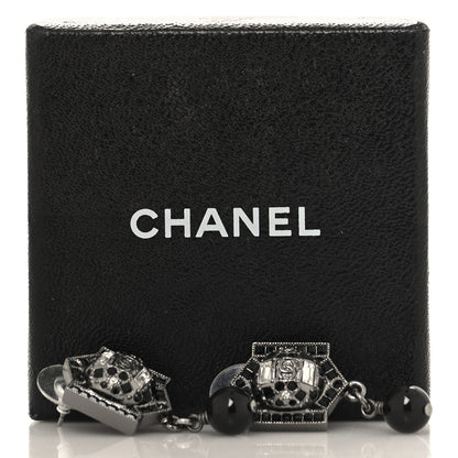 Chanel Crystal Bead CC Drop Earrings Black 5 of 5