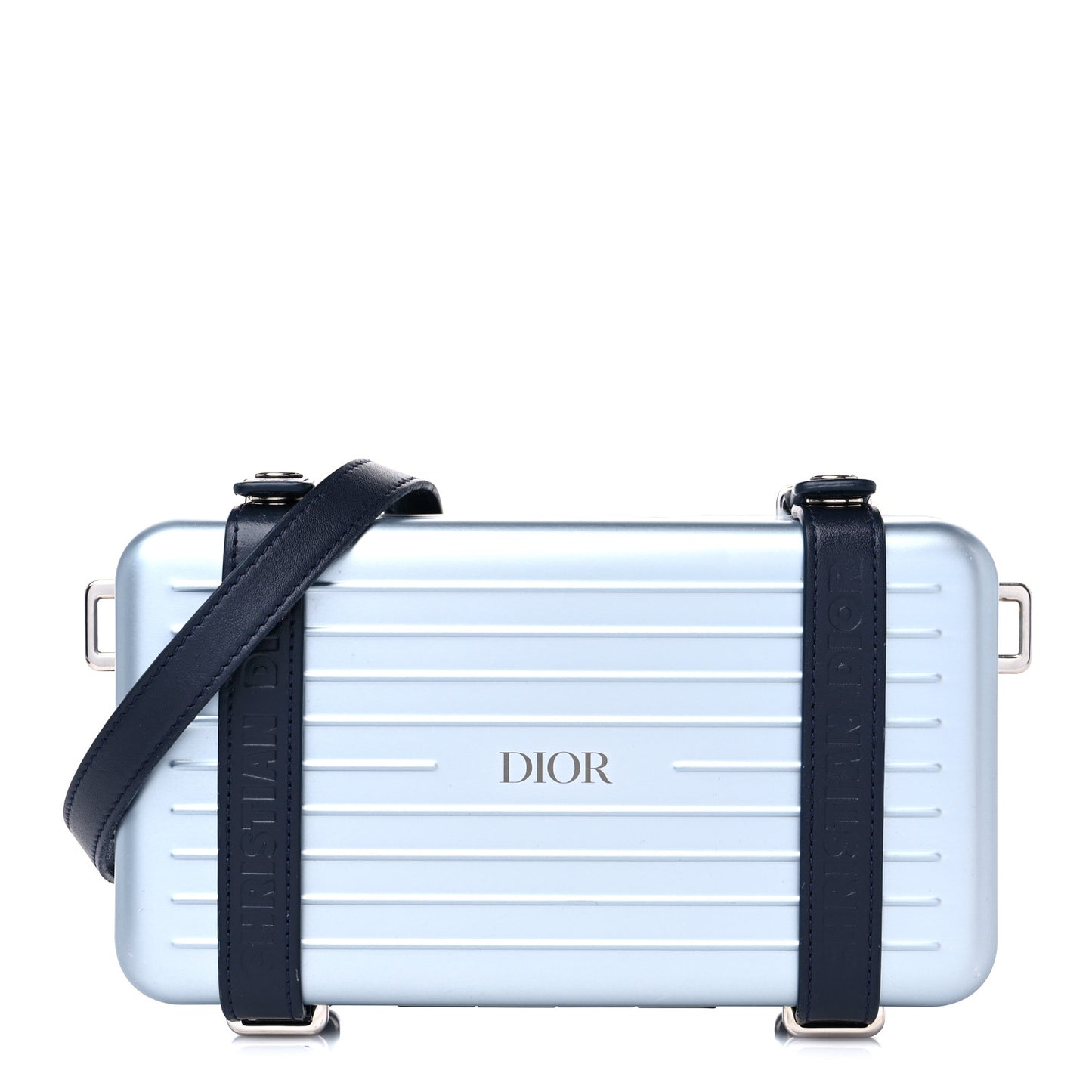 X RIMOWA Aluminum Personal Clutch On Strap Bleu