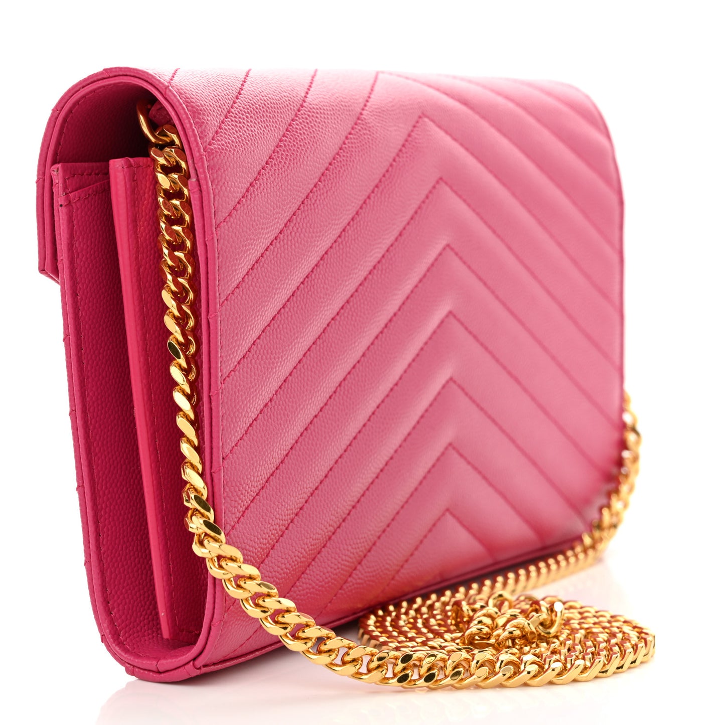 Grain De Poudre Matelasse Chevron Monogram Envelope Chain Wallet  Fuxia Couture