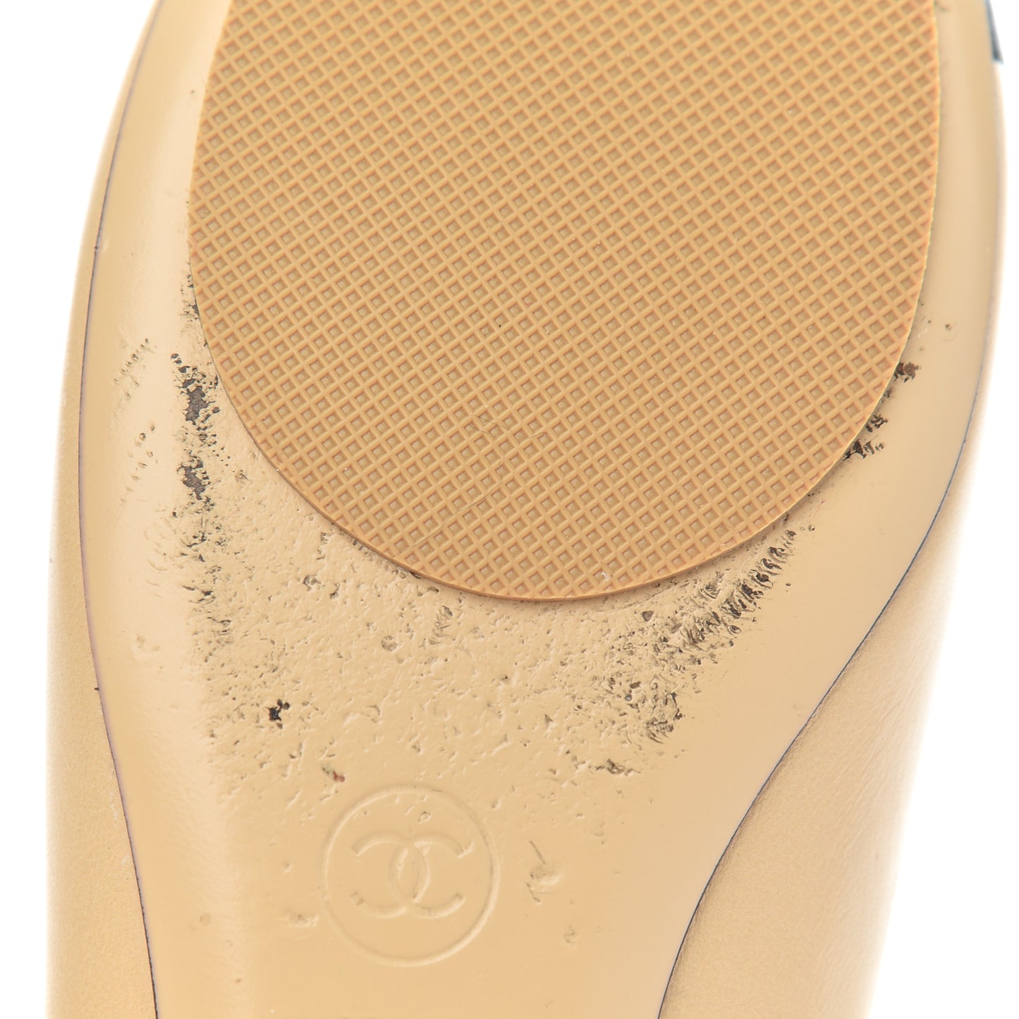 Lambskin Pearl Bow Ballerina Flats 37 Beige Black