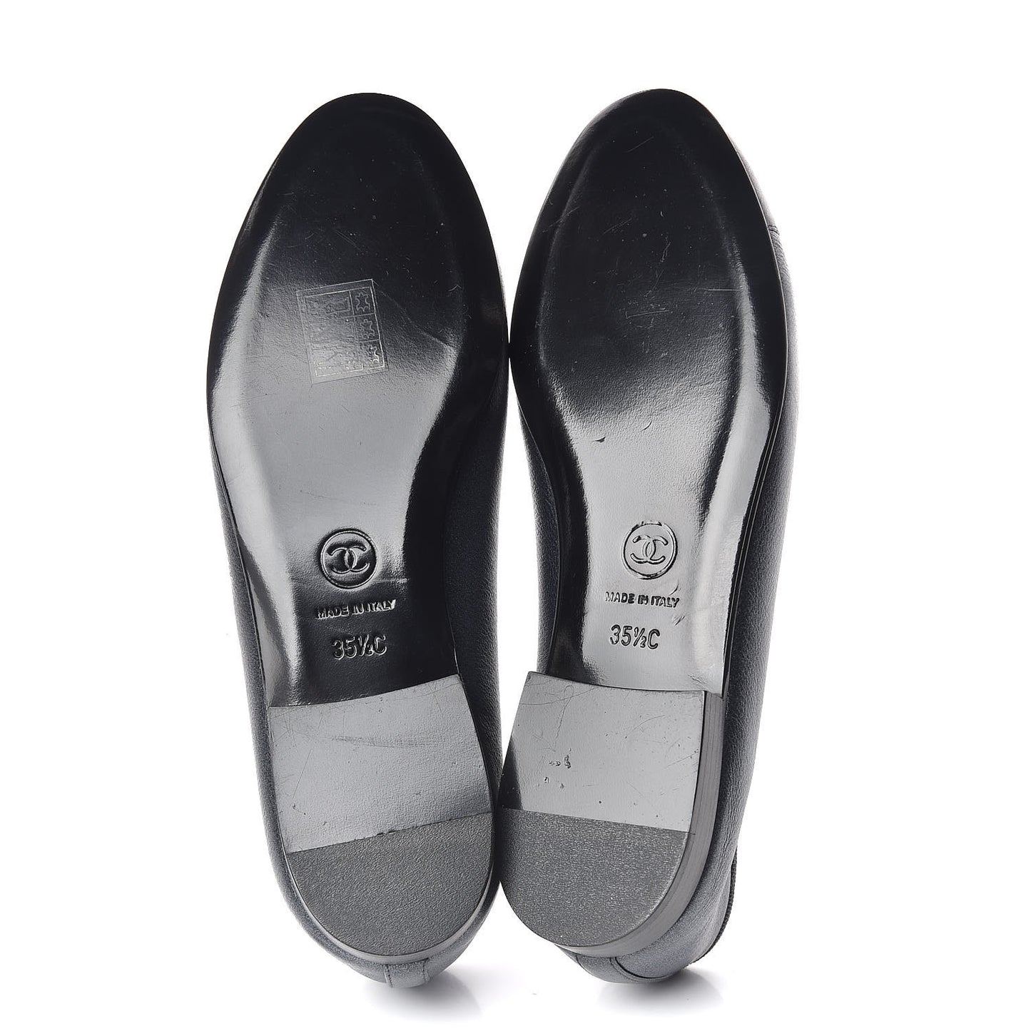 Metallic Lambskin CC Cap Toe Ballerina Flats 35.5 Argent