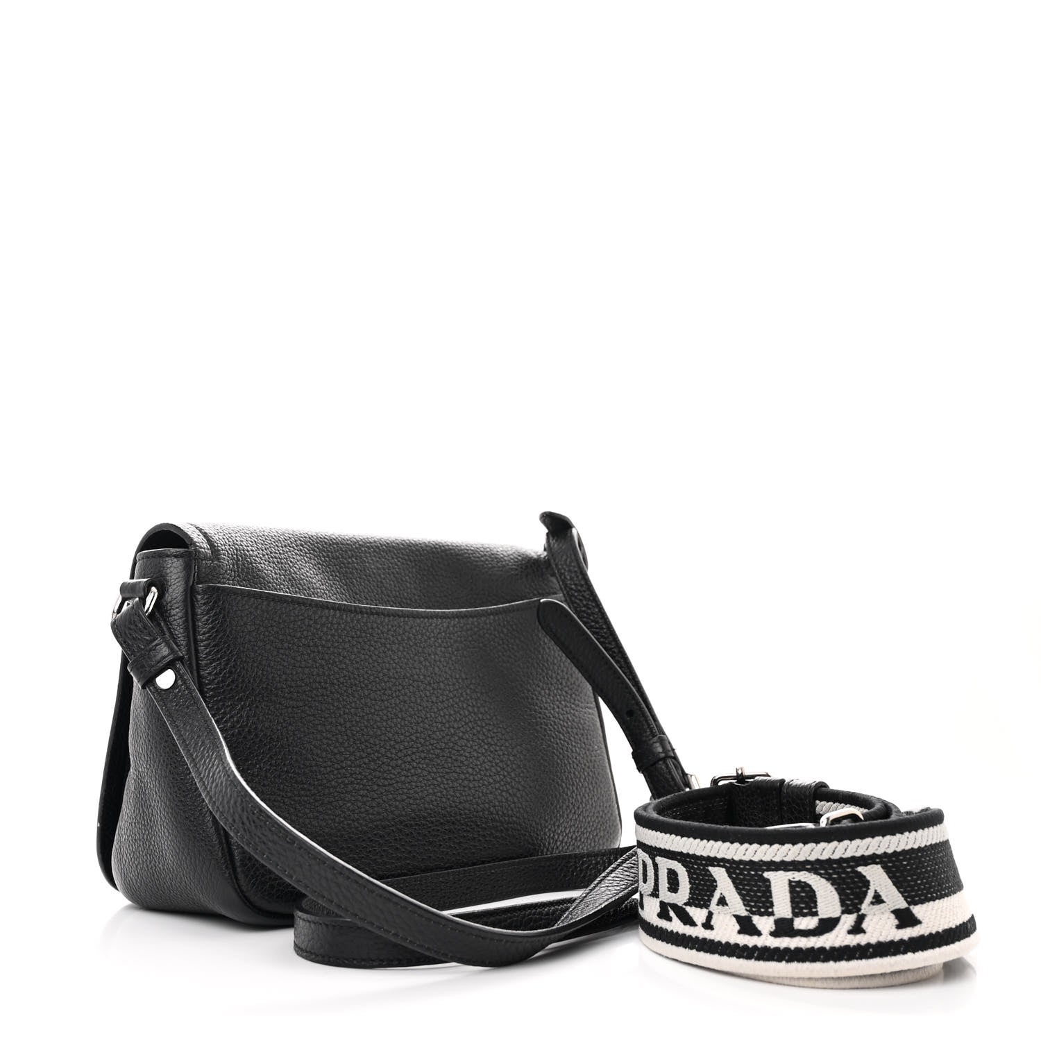 Prada Vitello Daino Soft Flap Crossbody Black 3 of 10