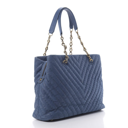 Chanel Iridescent Calfskin Surpique Chevron Tote Blue 2 of 12