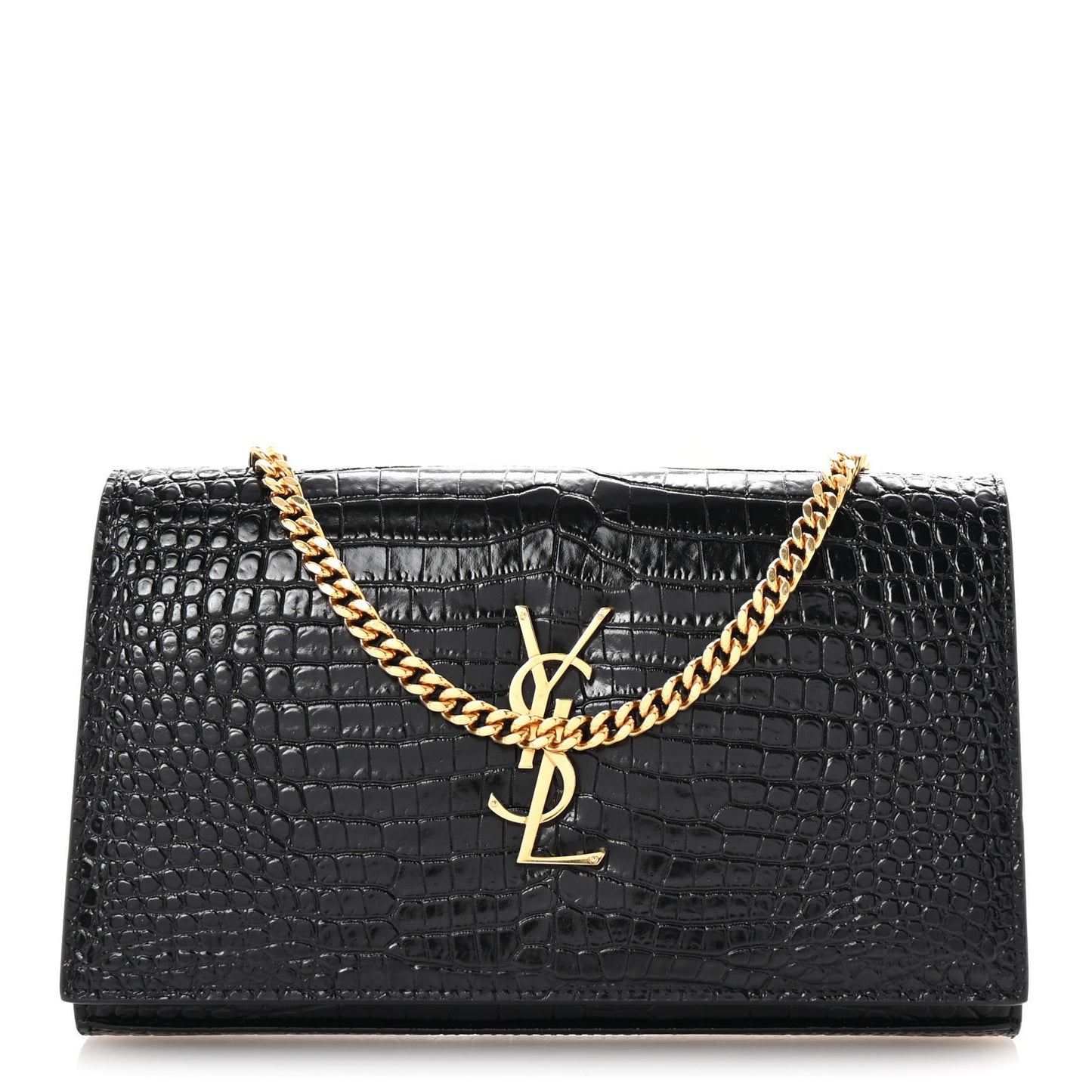 Calfskin Crocodile Embossed Cassandre Wallet On Chain WOC Black