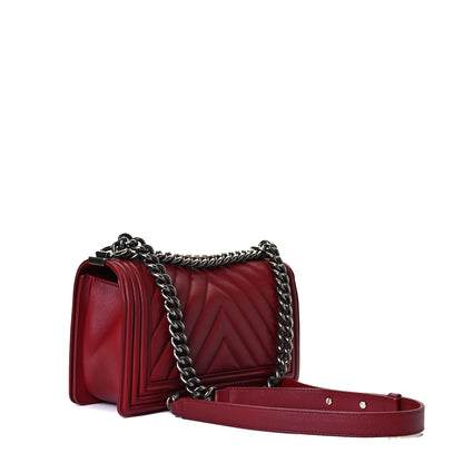 Chanel Calfskin Chevron Quilted Medium Boy Flap Dark Red 3 of 8