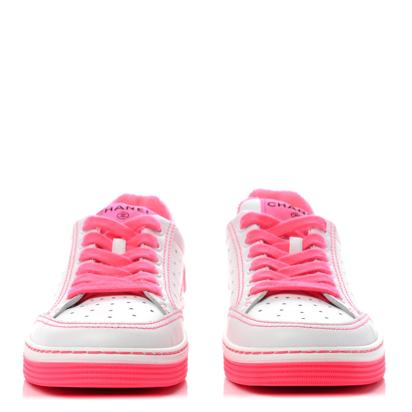 Calfskin Womens Logo Sneakers 35.5 Fuchsia White