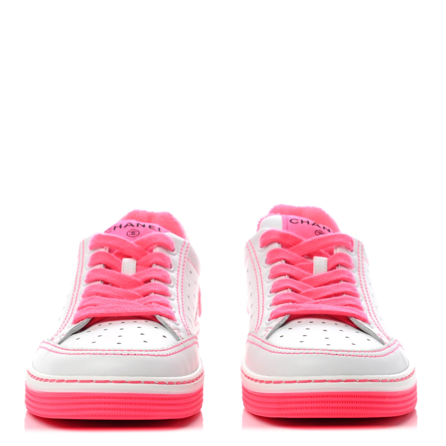 Chanel Calfskin Womens Logo Sneakers 35.5 Fuchsia White 2 of 9