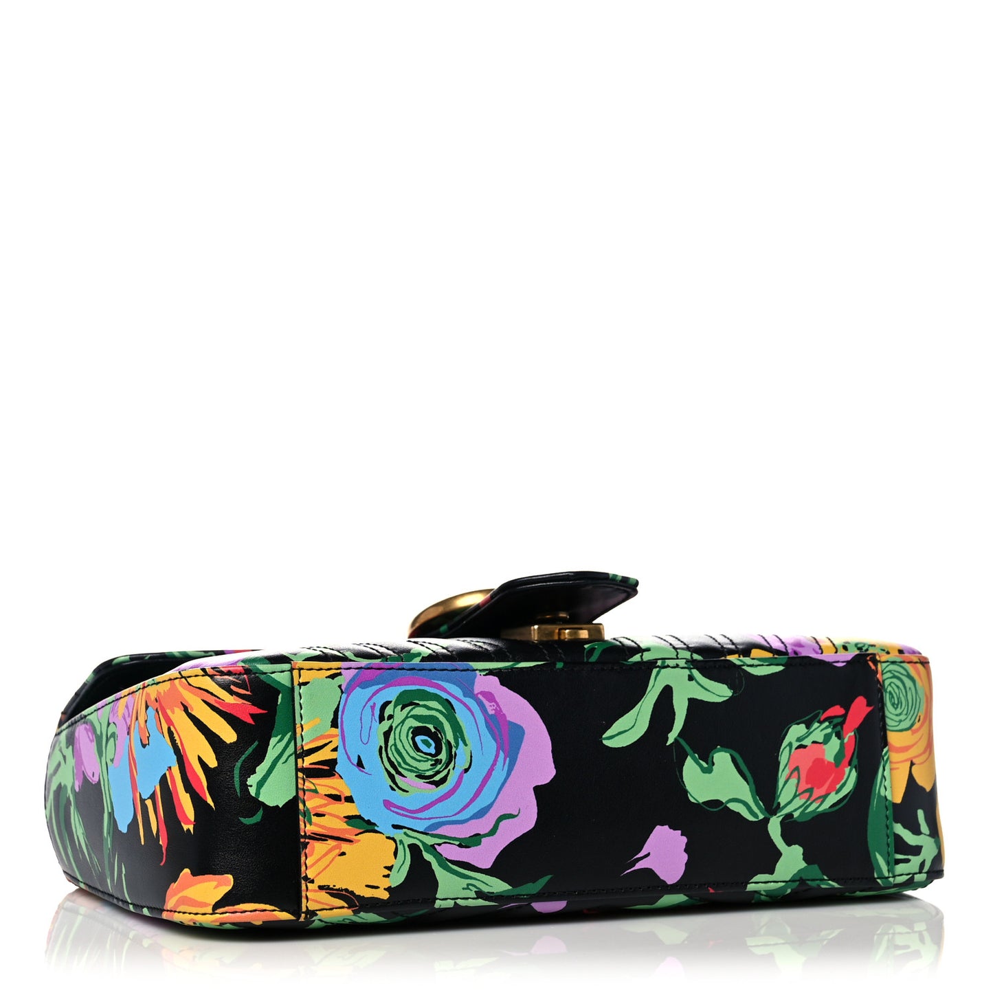 X KEN SCOTT Calfskin Matelasse Floral Small GG Marmont Shoulder Bag Black