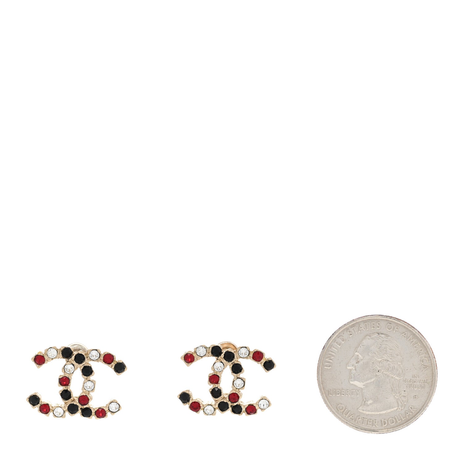Chanel Crystal CC Earrings Gold Black Red 2 of 4