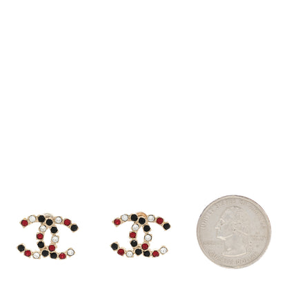 Chanel Crystal CC Earrings Gold Black Red 2 of 4