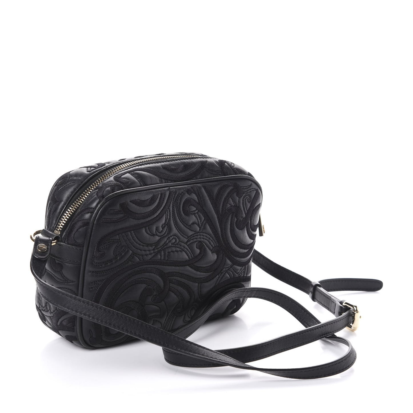 Nappa Embroidered Baroque Palazzo Camera Bag Black