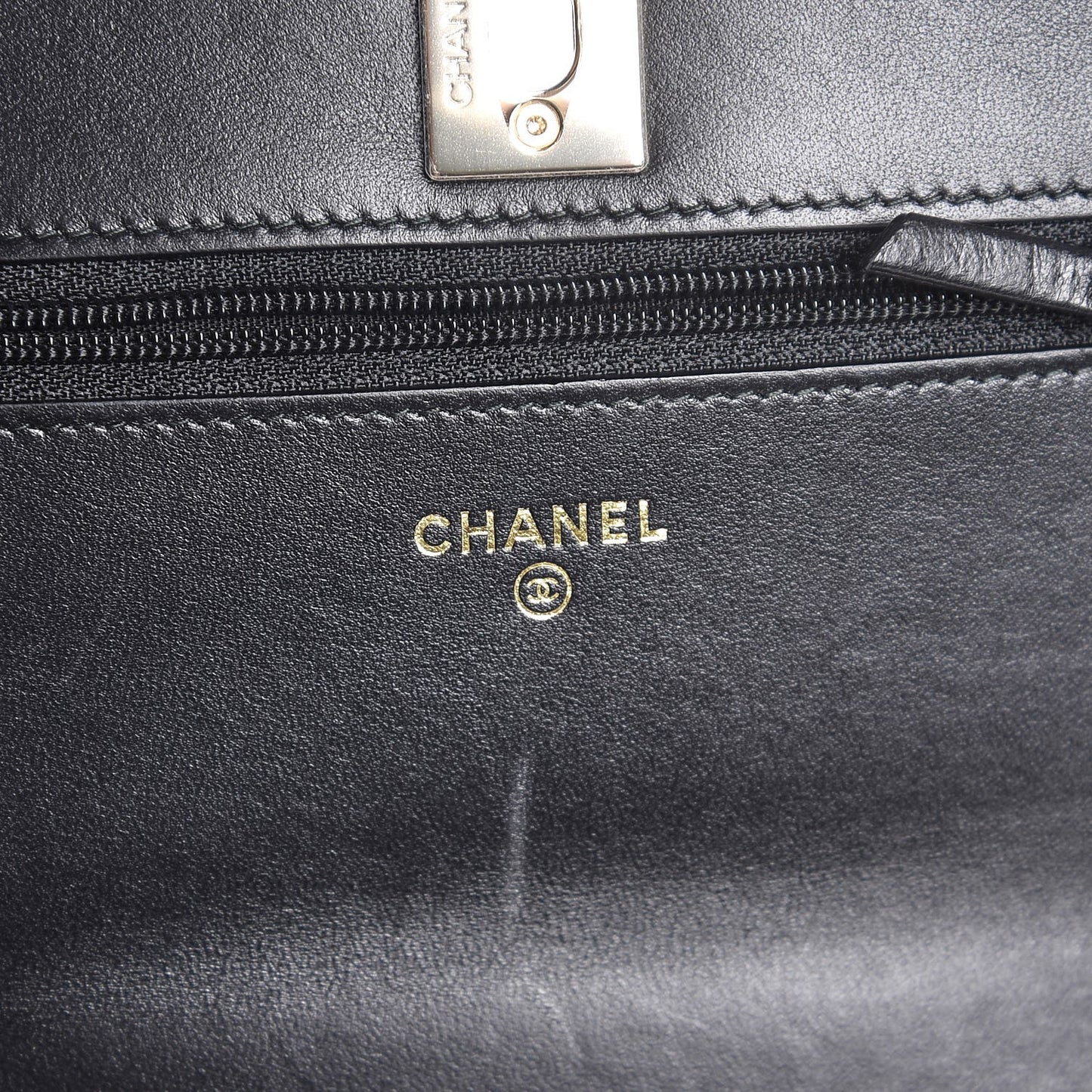 Lambskin Chevron Quilted Trendy CC Wallet On Chain WOC Black