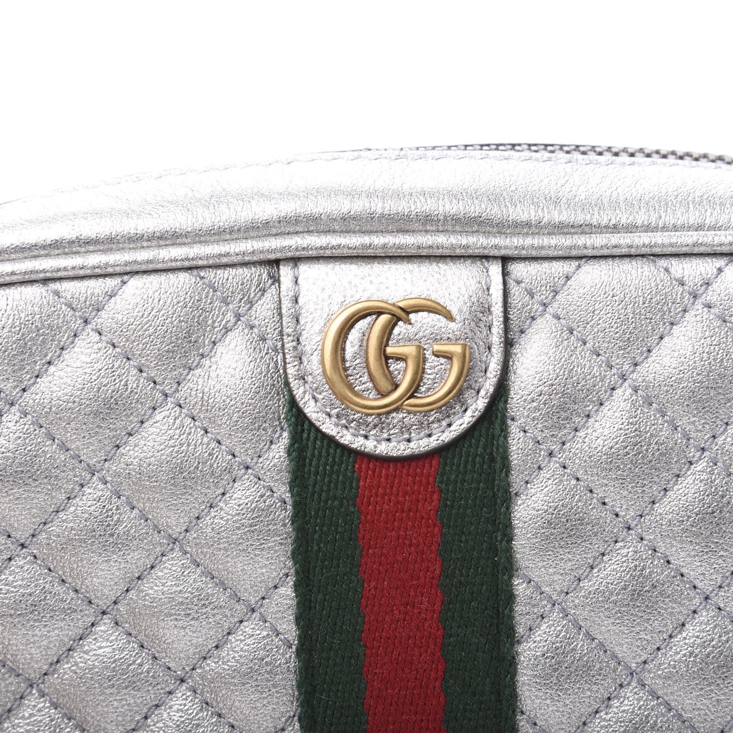 Laminated Nappa Web Trapuntata Mini GG Shoulder Bag Argento