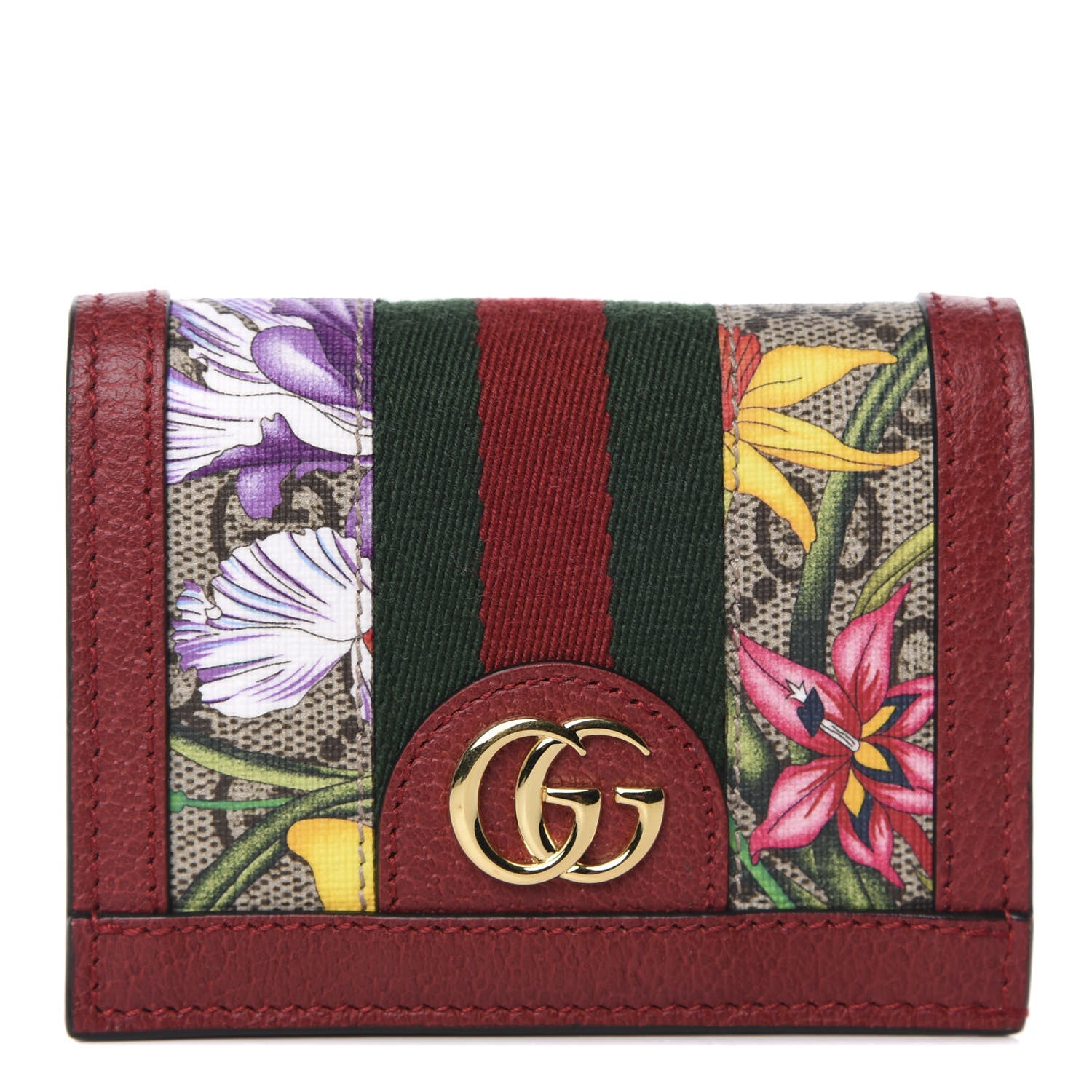 Gucci GG Supreme Monogram Flora Web Ophidia Card Case Red 1 of 8