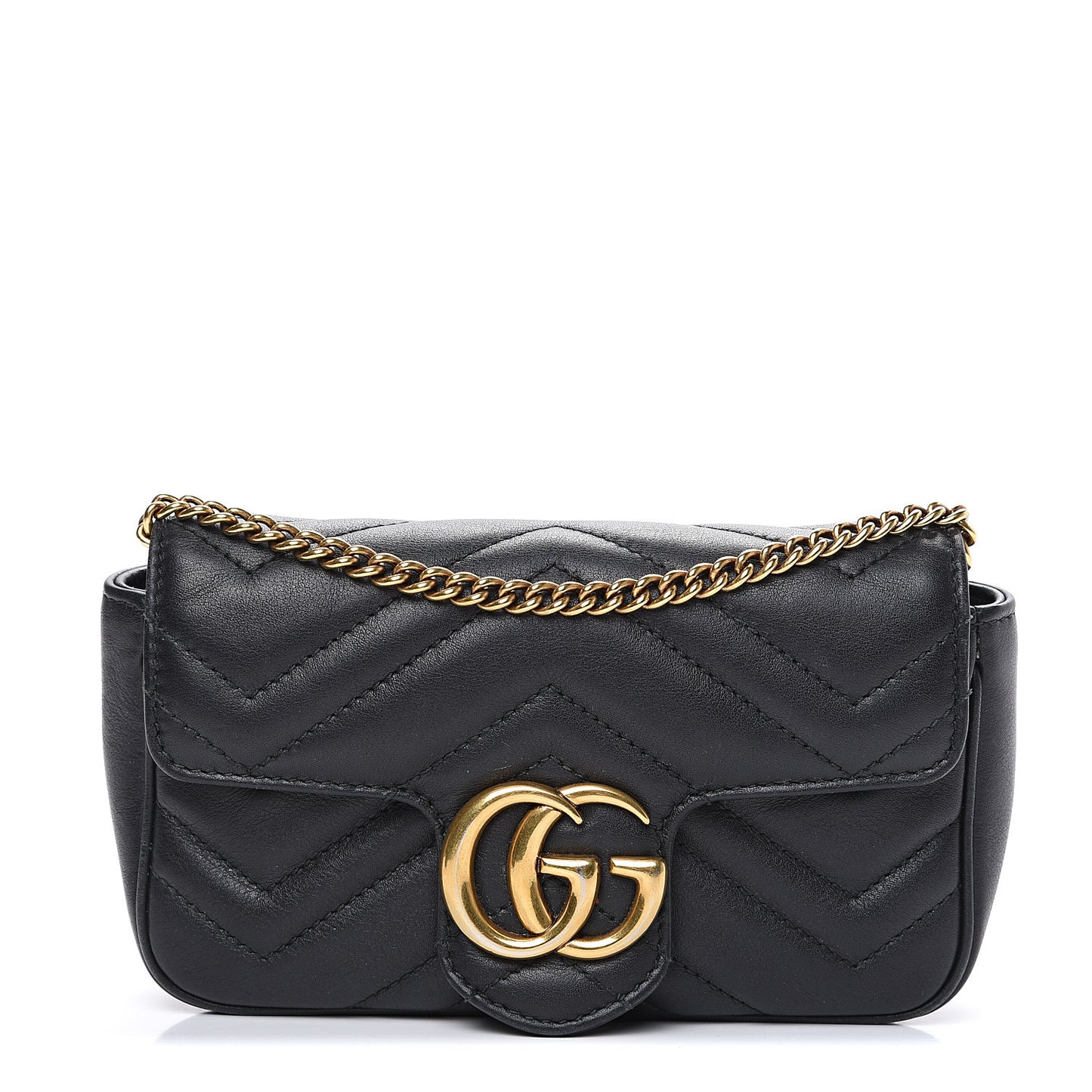 Calfskin Matelasse Super Mini GG Marmont Shoulder Bag Black