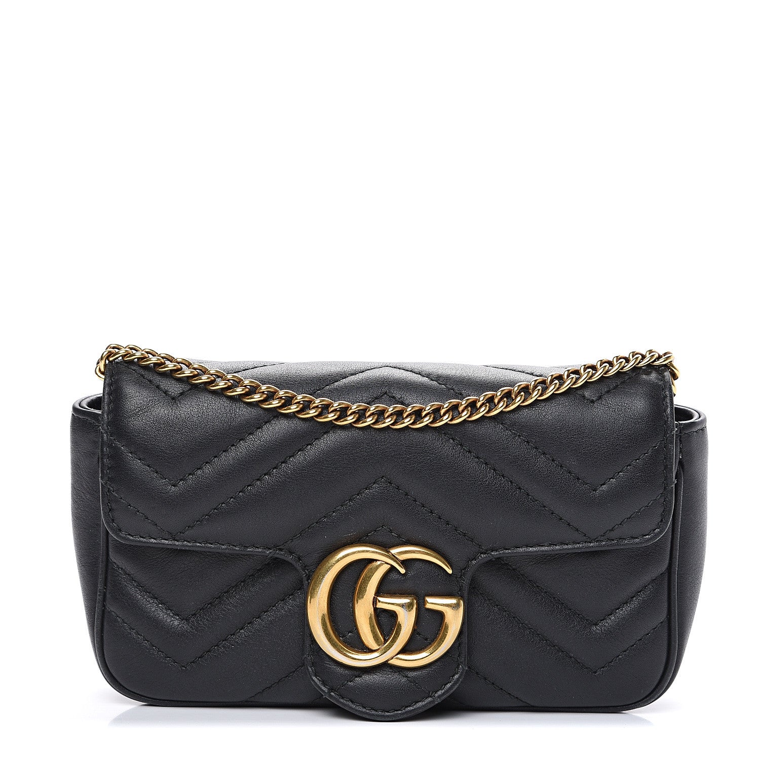 Gucci Calfskin Matelasse Super Mini GG Marmont Shoulder Bag Black 1 of 13