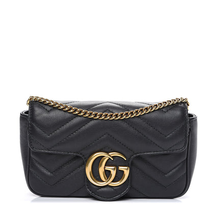 Gucci Calfskin Matelasse Super Mini GG Marmont Shoulder Bag Black 1 of 13