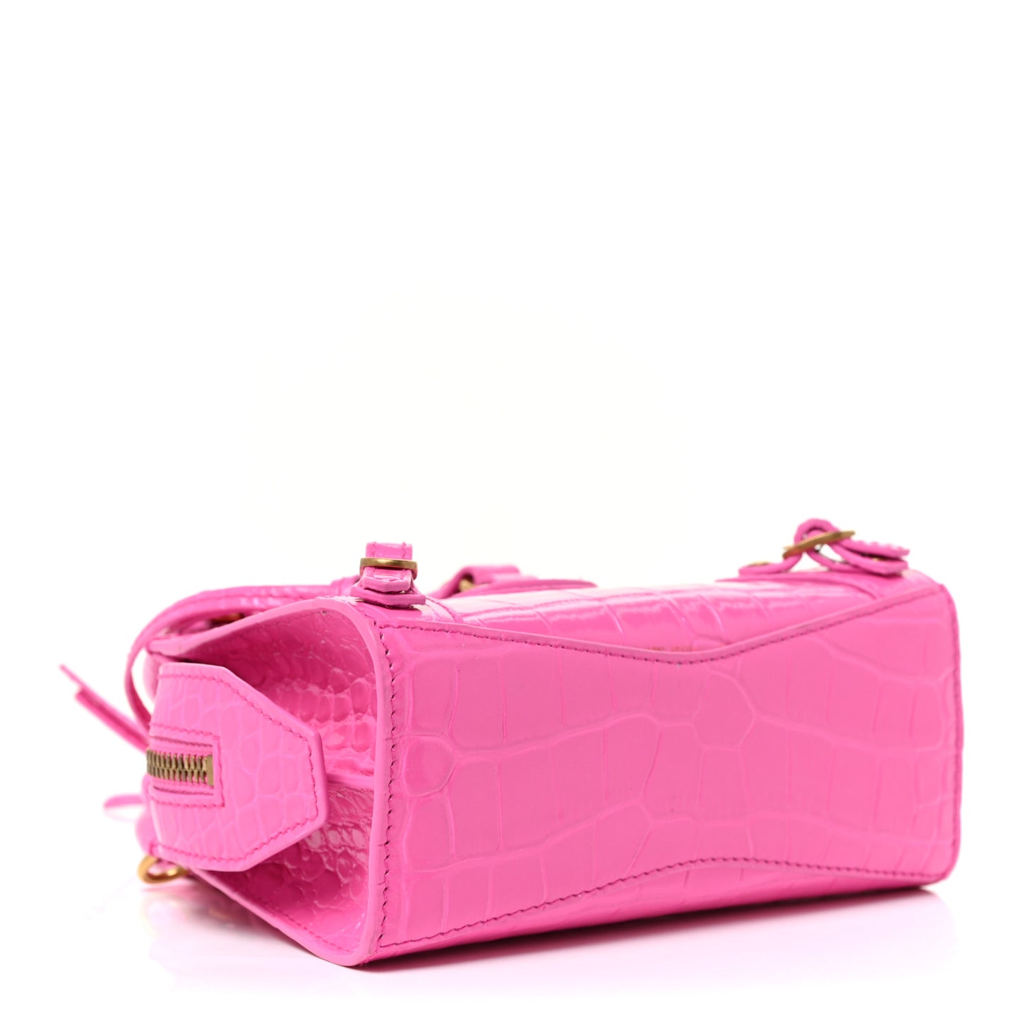 Calfskin Crocodile Embossed Neo Classic Gold Hardware Nano City Crossbody Neon Pink