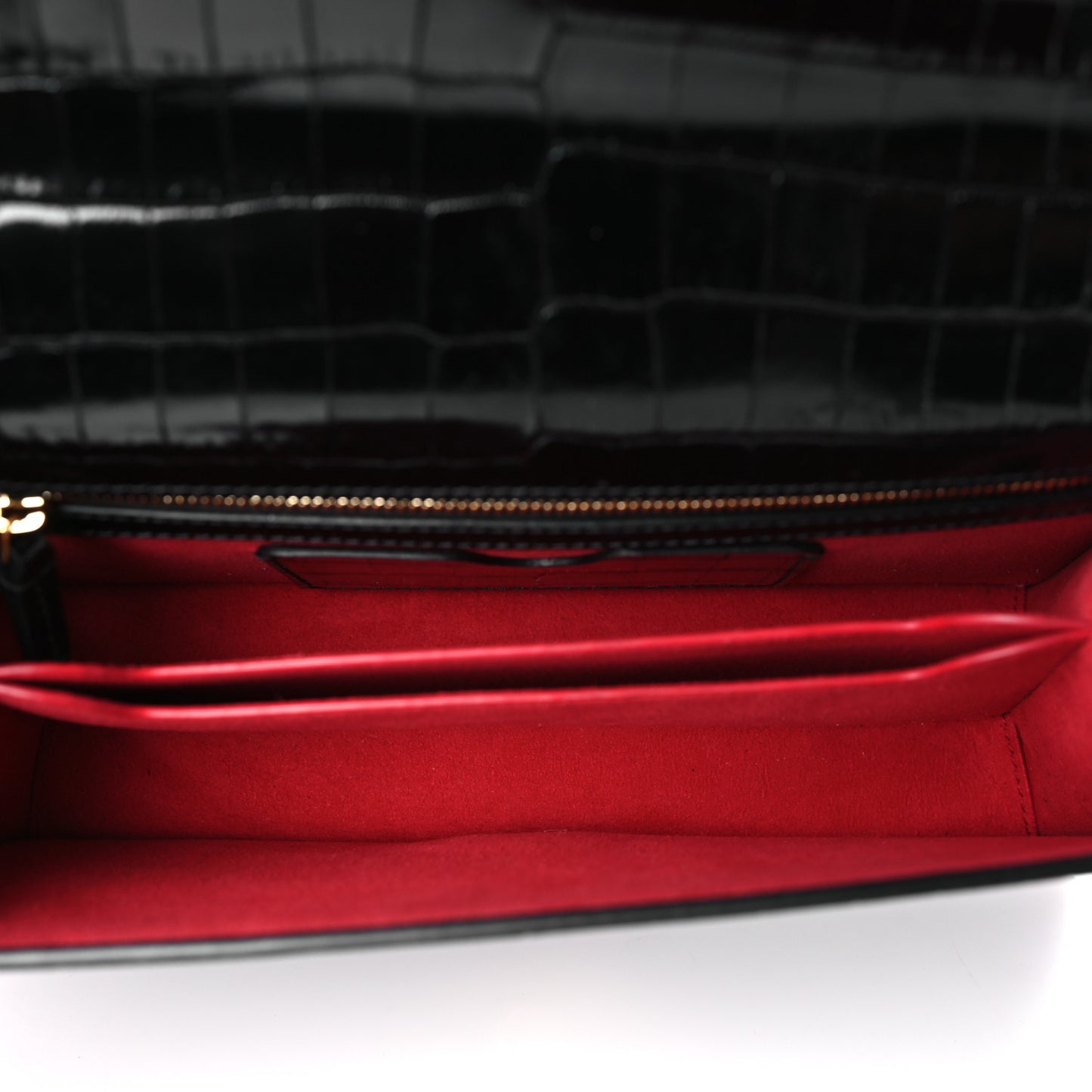 Shiny Calfskin Crocodile Embossed Knuckle Jeweled Crossbody Black