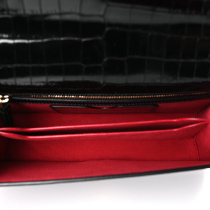 Alexander McQueen Shiny Calfskin Crocodile Embossed Knuckle Jeweled Crossbody Black 4 of 8
