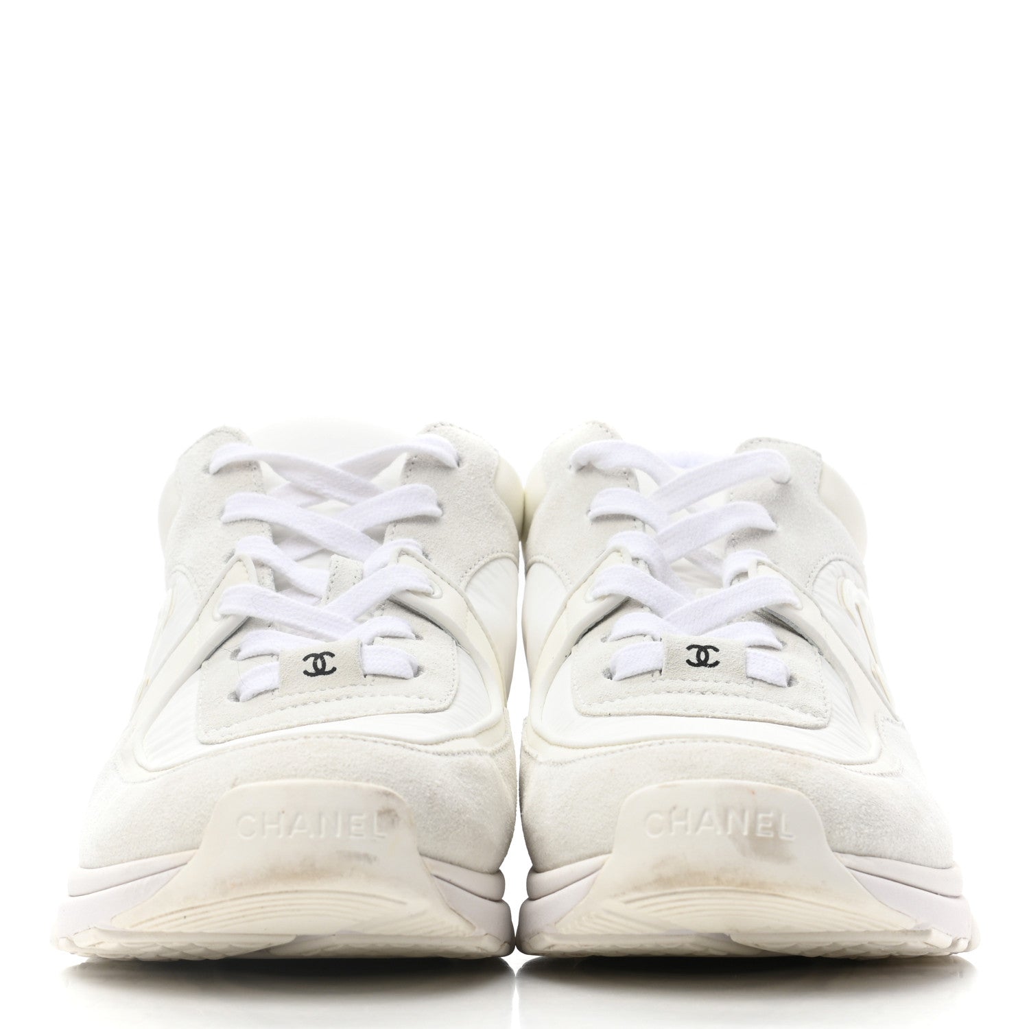 Chanel Suede Calfskin Fabric CC Sneakers 39.5 White 2 of 8