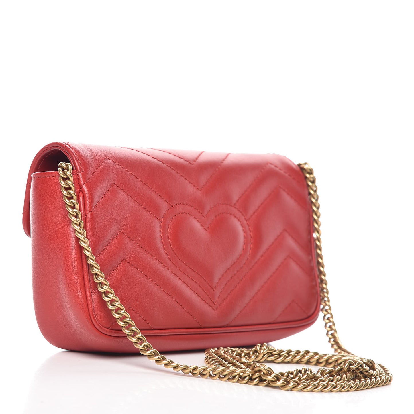 Calfskin Matelasse Super Mini GG Marmont Shoulder Bag Hibiscus Red