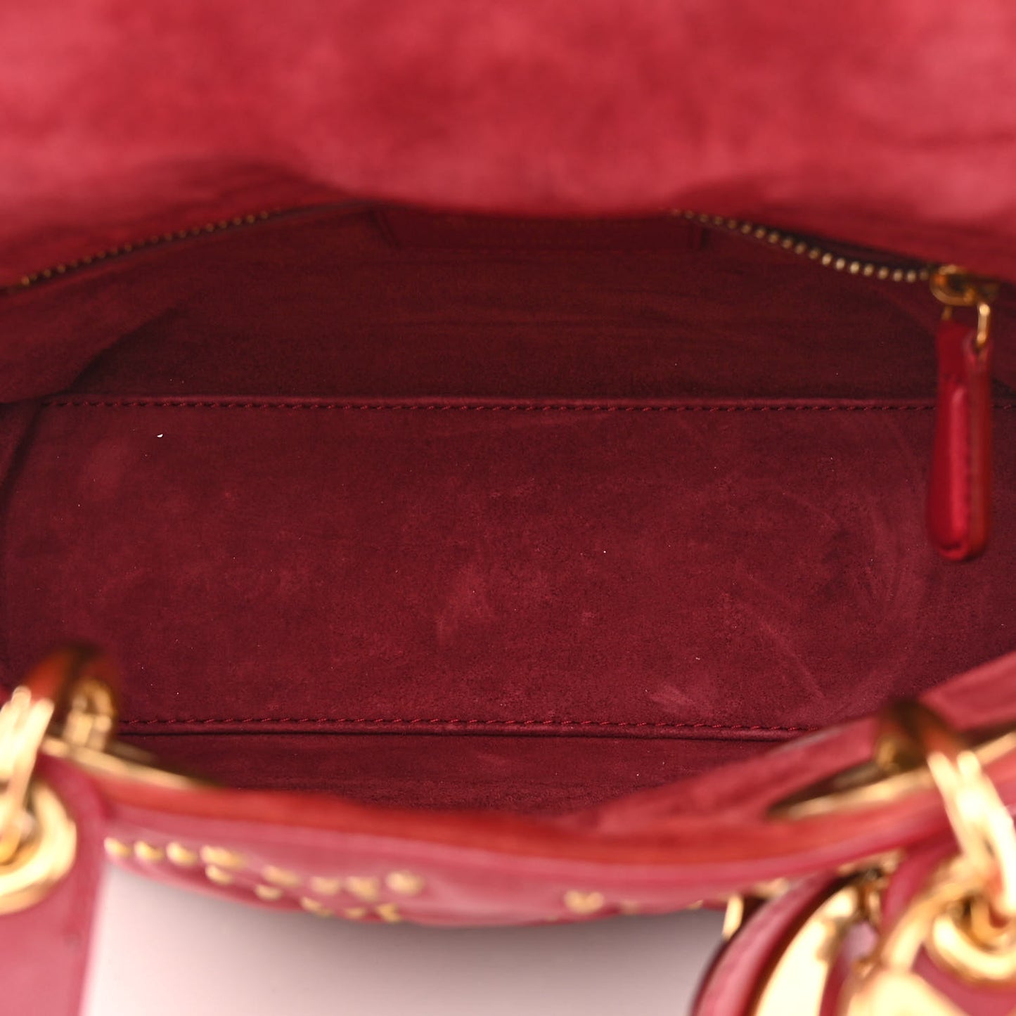 Lambskin Cannage Studded Small Supple Lady Dior Red
