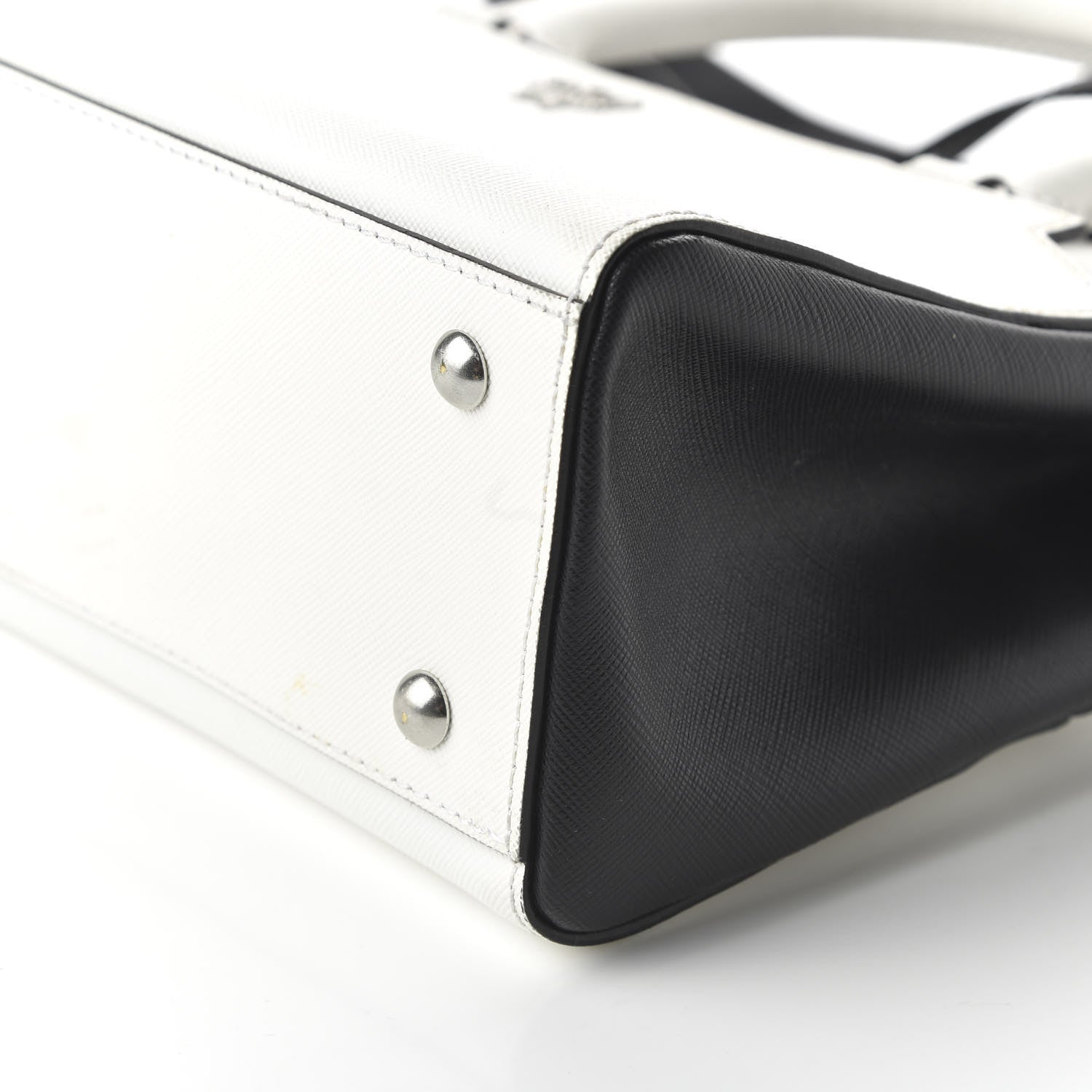 MCM Saffiano Small Bi-Color Elda Tote White Black 7 of 9