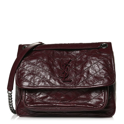 Saint Laurent Crinkled Calfskin Matelasse Monogram Medium Niki Chain Satchel Burgundy 1 of 13