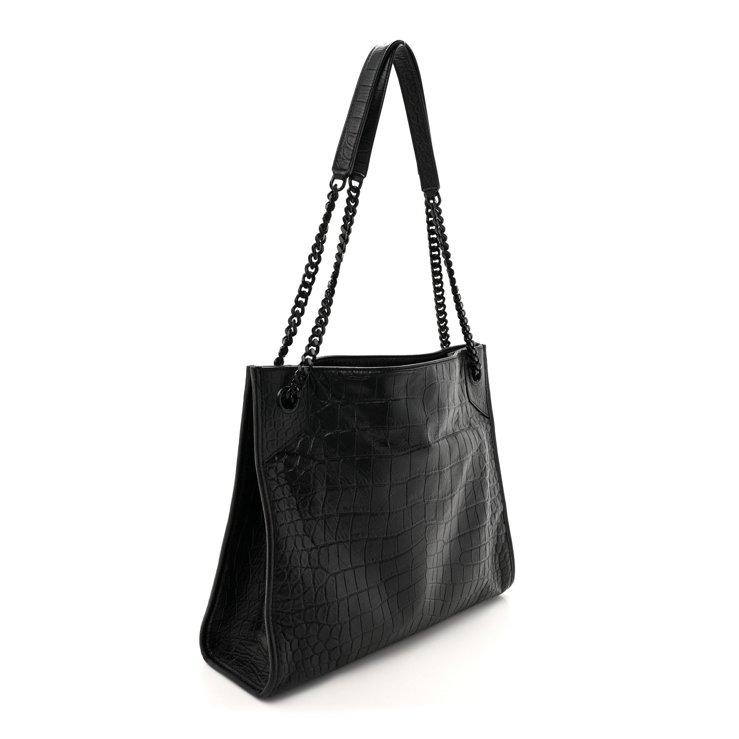 Saint Laurent Calfskin Crocodile Embossed Monogram Medium Niki Shopping Bag Black 2 of 10