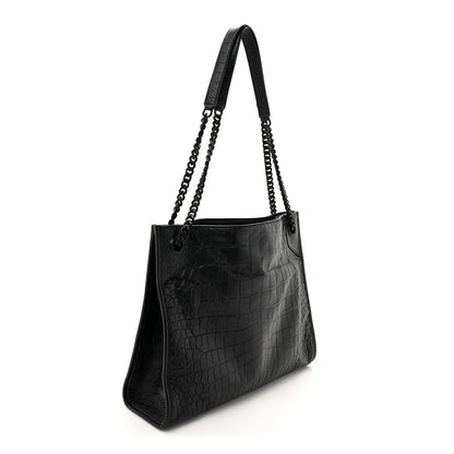 Saint Laurent Calfskin Crocodile Embossed Monogram Medium Niki Shopping Bag Black 2 of 10