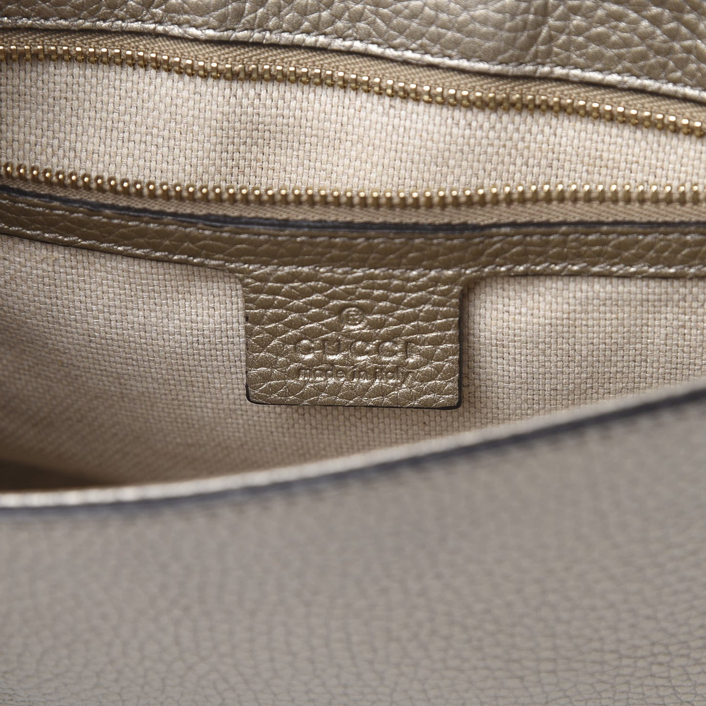 Metallic Pebbled Calfskin Medium Soho Flap Crossbody Golden Beige