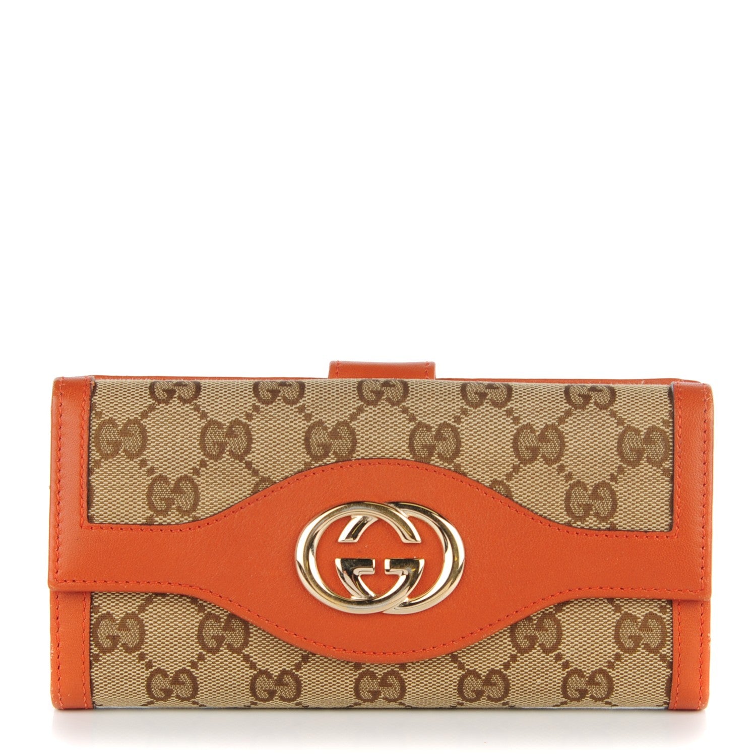 Gucci Monogram Margaux Calfskin Sukey Continental Organizer Wallet Beige Ebony Orange 1 of 7