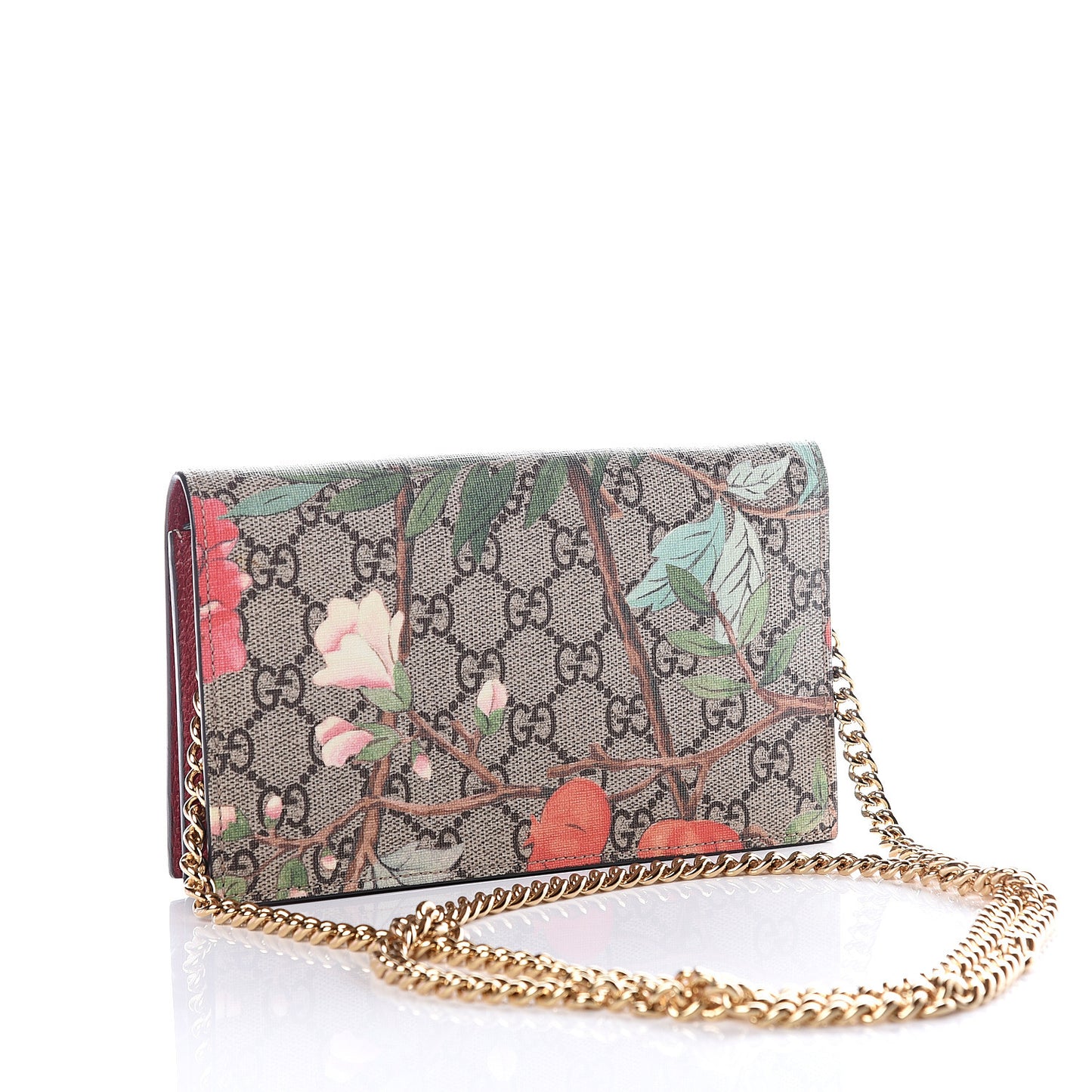 GG Supreme Monogram Tian Chain Wallet Beige Multicolor Red