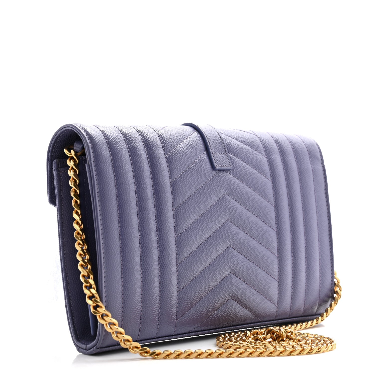 Saint Laurent Grain De Poudre Mixed Matelasse Triquilt Monogram Chain Wallet Mauve 3 of 13