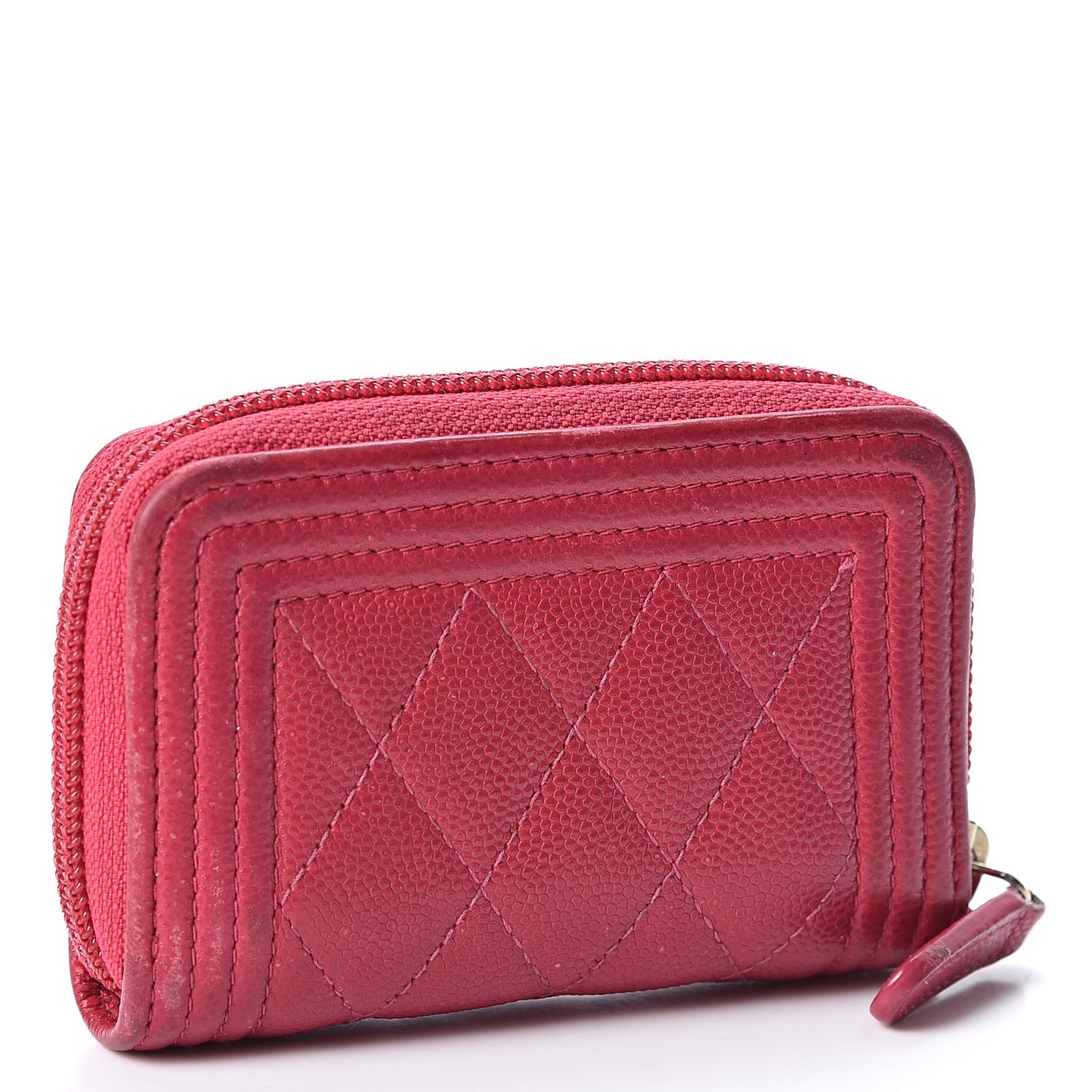 Caviar Quilted Boy Zip Around Coin Purse Wallet Fuchsia