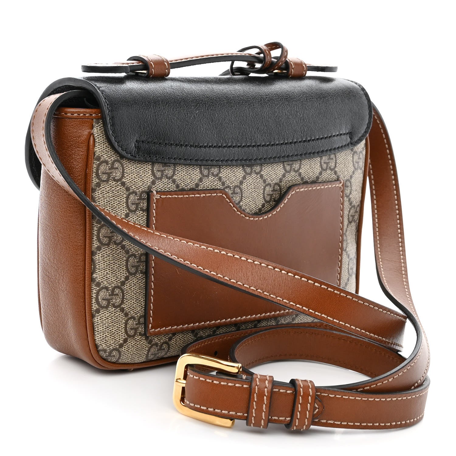 Gucci GG Supreme Monogram New Sakai Lux Calfskin Mini Padlock Flap Pocket Shoulder Bag Beige Ebony Black Cuir 3 of 10