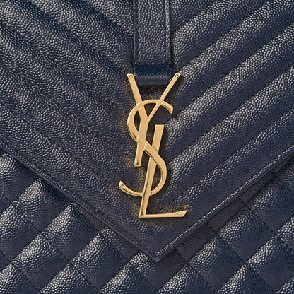 Saint Laurent Grain De Poudre Mixed Matelasse Large Triquilt Monogram Satchel Deep Marine 13 of 25